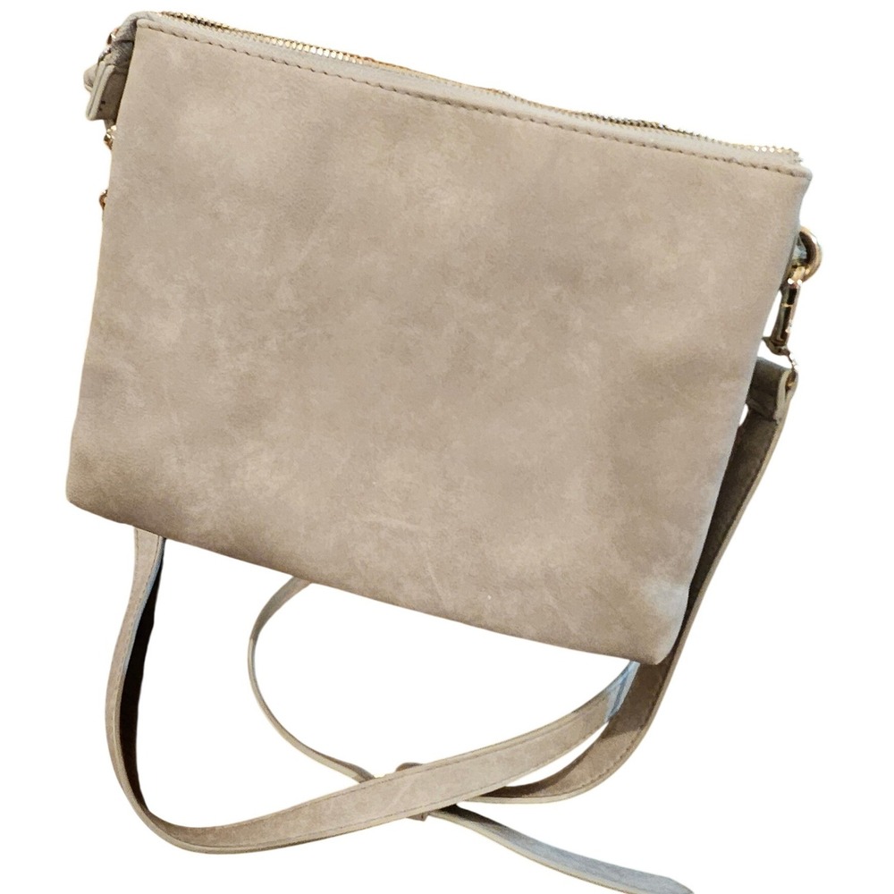 Free People Grey faux suede Crossbody Bag Foldover Zip Pockets Adjustable Strap - Picture 3 of 4